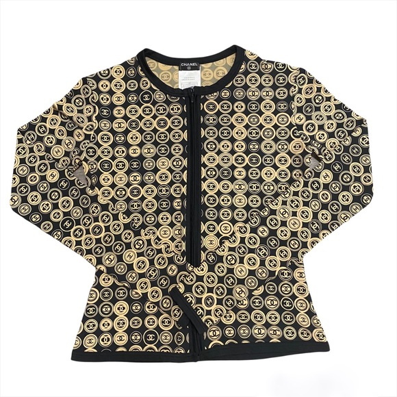 CHANEL vintage sport CC logo coin print stretch knit jacket top - Picture 2 of 5